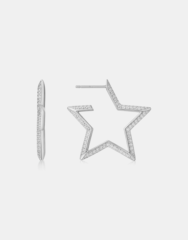 Ania Haie - Silver Large Star-Shaped Pave Hoop Earrings