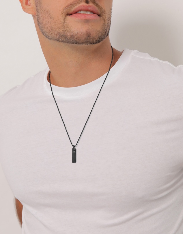 Kuzzoi - ICONIC EXCLUSIVE - Necklace Rod Pendant Rectangle in 925 Sterling Silver Oxidised