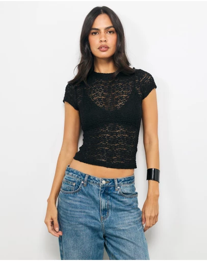 AERE - Zia Short Sleeve Lace Top