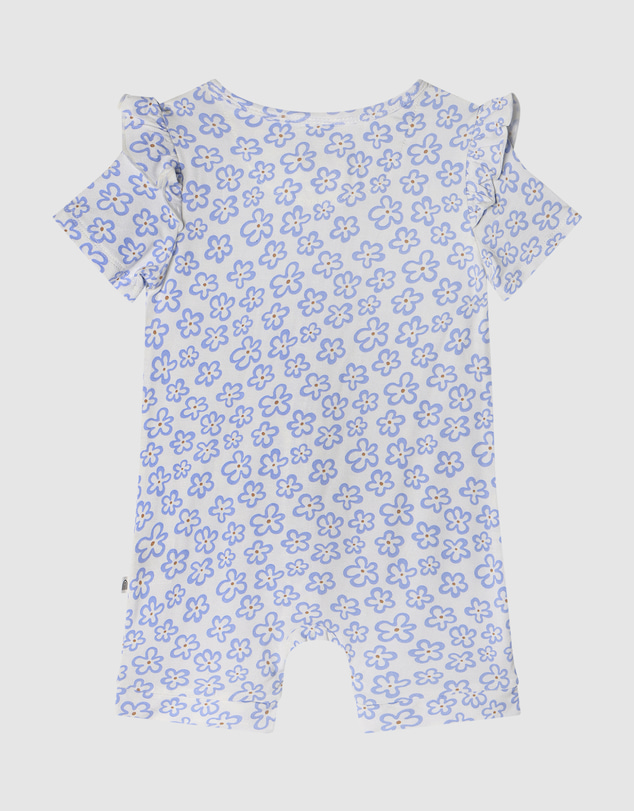 Kynd Baby - Frill Short Sleeve Onesie in Hibiscus Blue