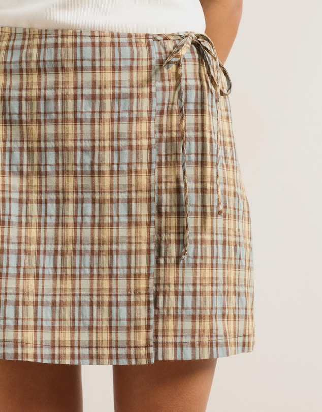 Atmos&Here - Checkered Cotton Blend Mini Wrap Skirt