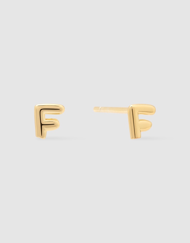Wanderlust + Co - Alphabet Bubble Gold Stud Earrings - Letter F