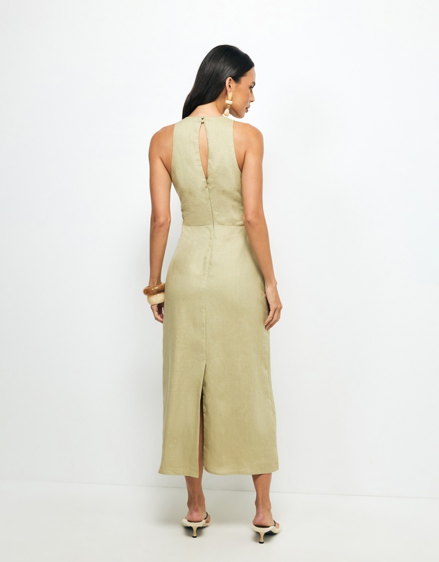AERE - Elow Ruched Linen Midi Dress