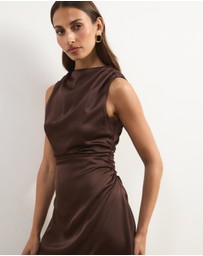 Atmos&Here - Quinn Satin Midi Dress With Lace Trim