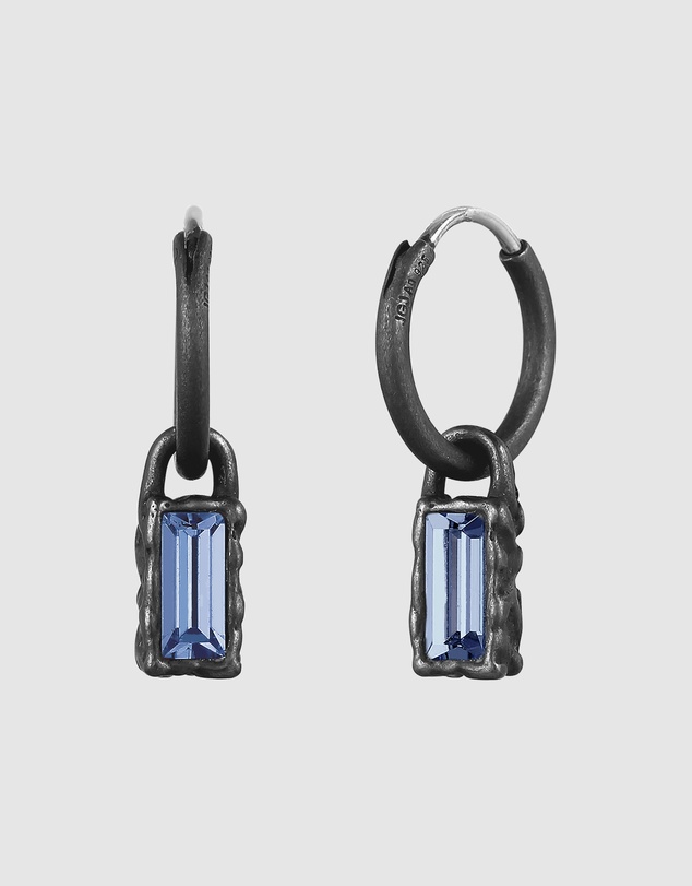 Kuzzoi - ICONIC EXCLUSIVE - Swarovski® Crystal Drop Hoop Earrings in Oxidised 925 Silver