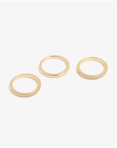 Lovisa - Gold Plated Cubic Zirconia Band Rings 3-Pack