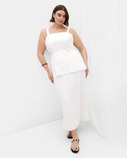 City Chic - Plus size Alexi Longline Tie Waist Top - ivory