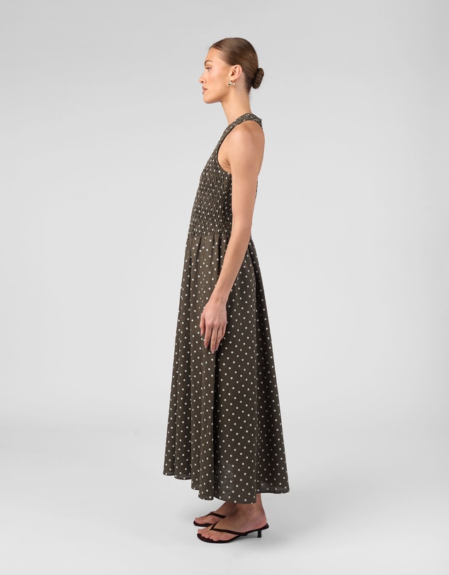 MVN - Shirring Top Polka Dot Maxi Dress