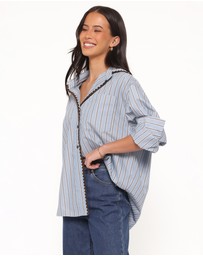 Petal & Pup - Mila Button Up Shirt - Blue/Brown Stripe