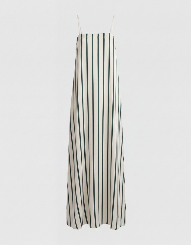 BONDI BORN - Cannes Silk Slip Dress - Forest Stripe