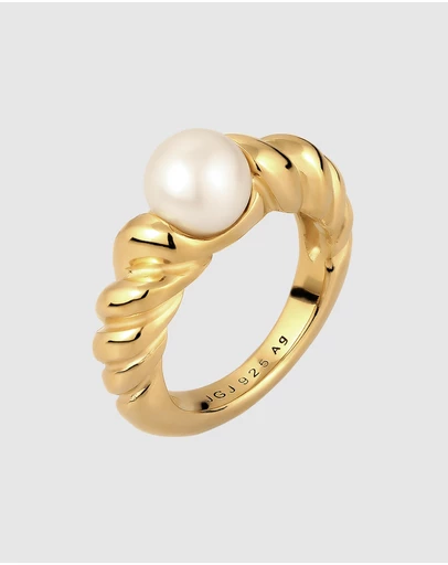 Elli Jewelry - Ring Pearl 925 Sterling Silver Gold-Plated