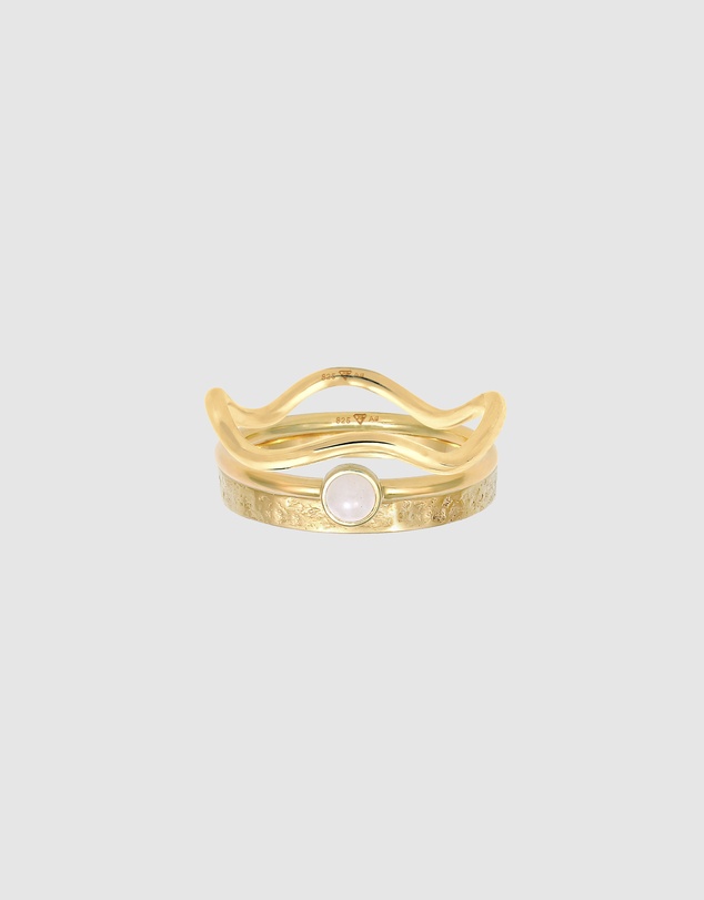 Elli Jewelry - Pink Opal Ring Set in Gold-Plated 925 Silver