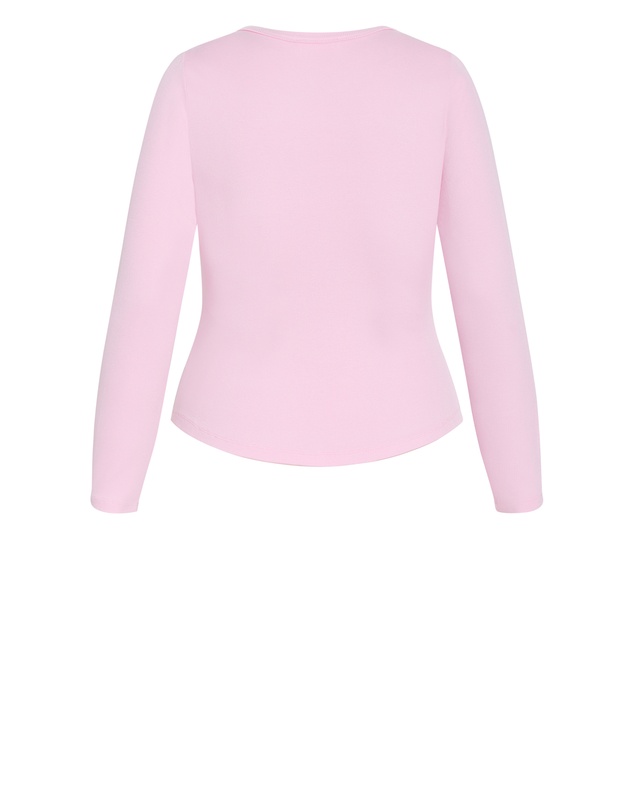 City Chic - Plus size Button Through Knit Top - soft pink