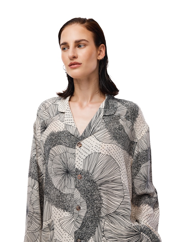 THE TALES - Illustrated Flower Crepe Peasant Shirt