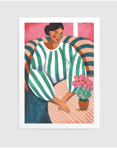 Olive et Oriel - Woman In Stripes In Thought by Caroline Bonne Muller Art Print