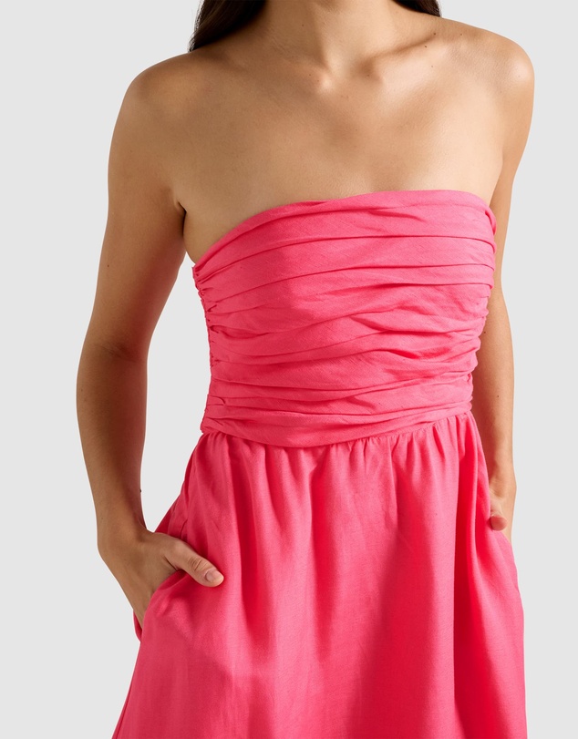 Forever New - Matisse Ruched Strapless Linen Midi Dress