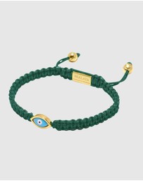 Nialaya Jewellery - Men's Dark Green String Bracelet with Gold Evil Eye
