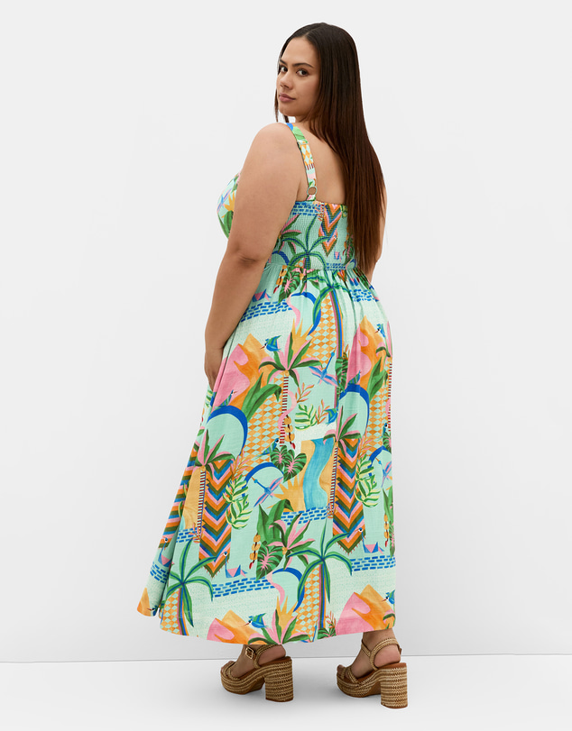 City Chic - Plus size Positano Print Maxi Dress - mint