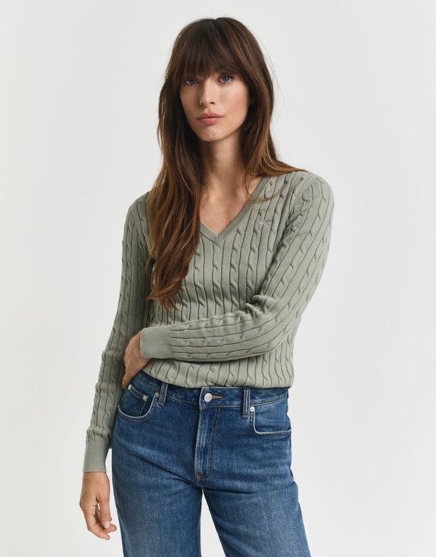 Gant - Stretch Cotton Cable V-Neck Knit
