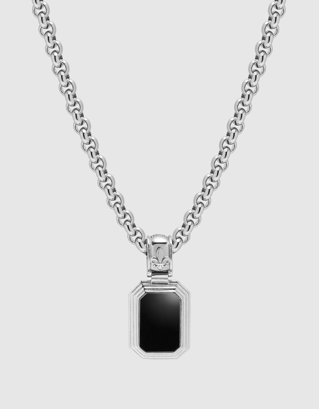 Nialaya Jewellery - Men's Sterling Silver Necklace with Two-in-One Turquoise & Black Onyx Pendant