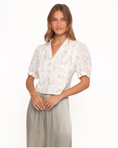 Petal & Pup - Steele Button Front Top - White Vintage Floral