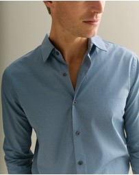 Trenery - Tailored Fit Cotton Poplin Micro Spot Shirt in Petrol Blue