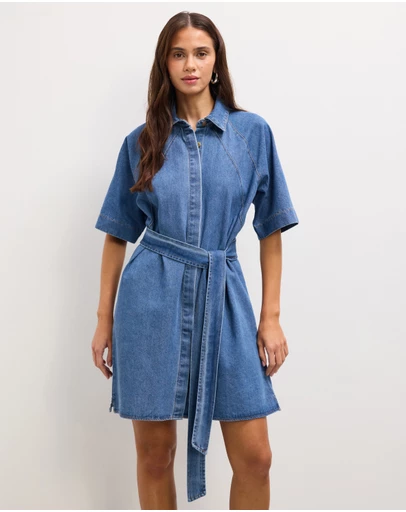 The Fated - Twila Chambray Mini Shirt Dress