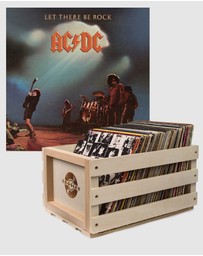Sony Music - Crosley Record Storage Crate AC/DC Let there Be Rock Vinyl Album Bundle