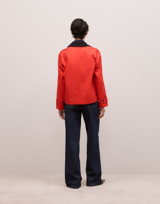 Trenery - Corduroy Collar Short Trench in Spice Red