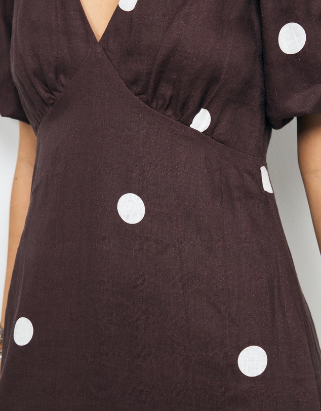 AERE - Tia Polka Dot Linen Midi Dress