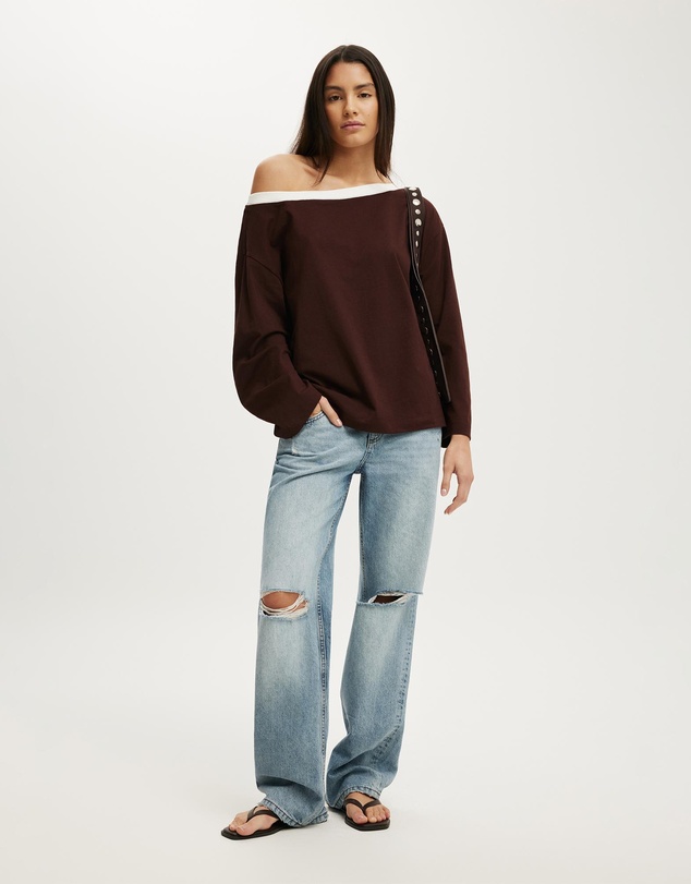 Cotton On - Boxy Off Shoulder Long Sleeve