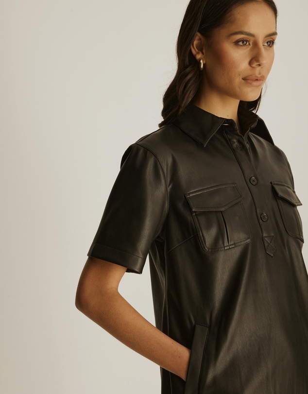 Atmos&Here - Tori PU Mini Shirt Dress