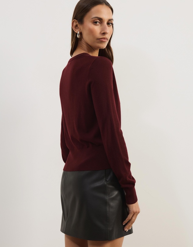 Atmos&Here - Elina Crewneck Knit Cardigan With Rib Hem