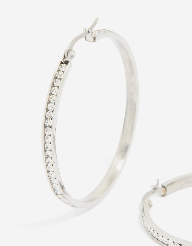 Lovisa - Waterproof Stainless Steel Diamante Hoop Earrings 45 MM