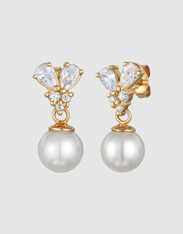 Elli Jewelry - Pearl and Zirconia Drop Earrings in Gold-Plated 925 Silver