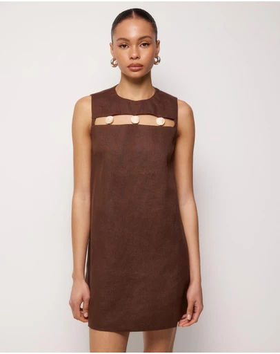 AERE - Haven Linen Beaded Mini Dress