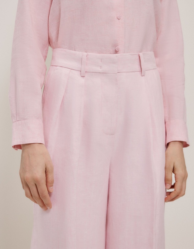 Trenery - Linen Herringbone Pleat Front Pant in Blossom Pink