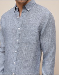 Trenery - Regular Fit Yarn Dyed Linen Grid Shirt in Navy
