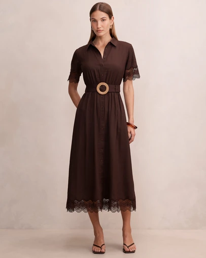 Forever New - Eliana Lace Trim Linen Midi Dress