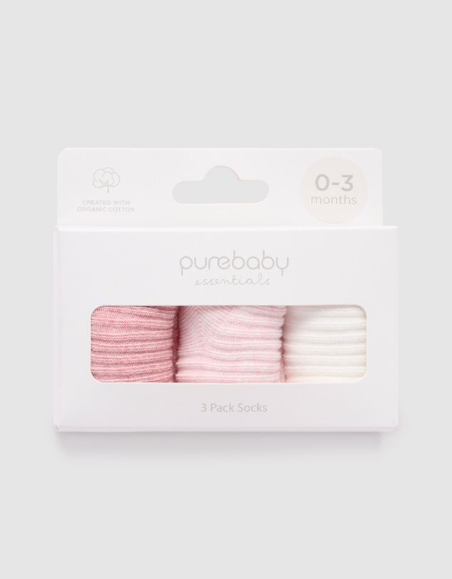 Purebaby - 3 Pack Rib Socks -Kids-Babies
