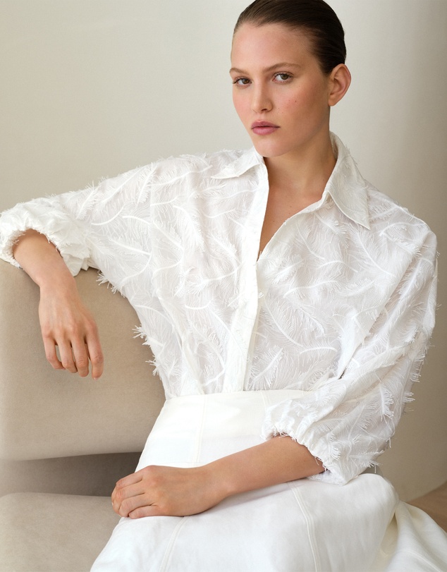 Trenery - Embroidered Feather Detail Shirt in White