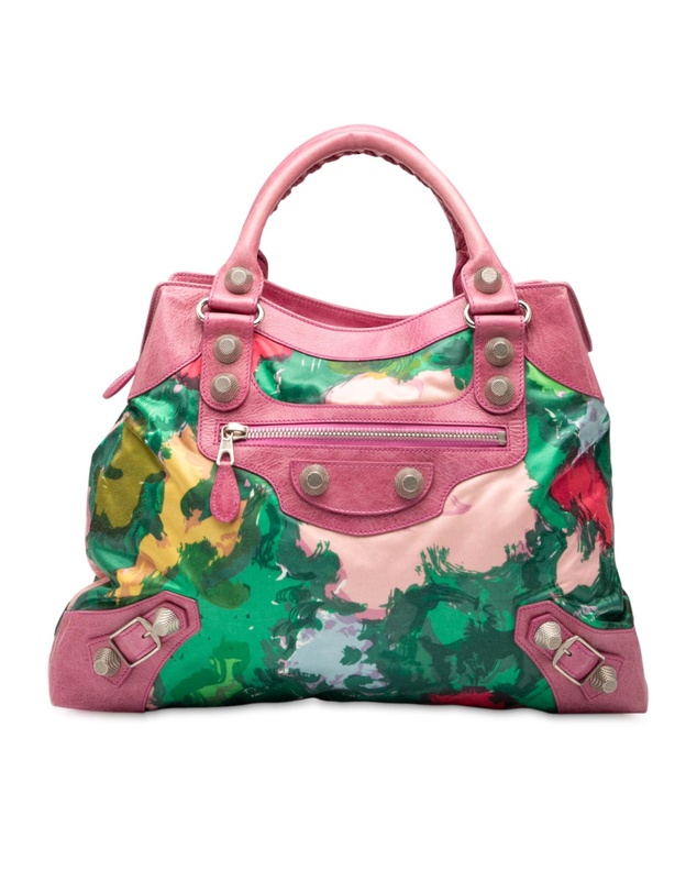 Pre-Loved by Azura Reborn - Pre-Loved Lambskin and Satin Floral Print Motocross Giant 21 Brief Satchel