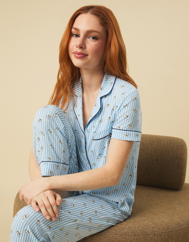 Kate Spade - Printed Modal Button Up Short Sleeve Long Pyjama Set