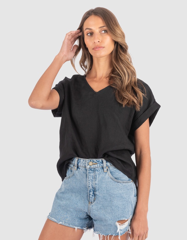 CAMIXA - Martina Linen V-Neck T-shirt