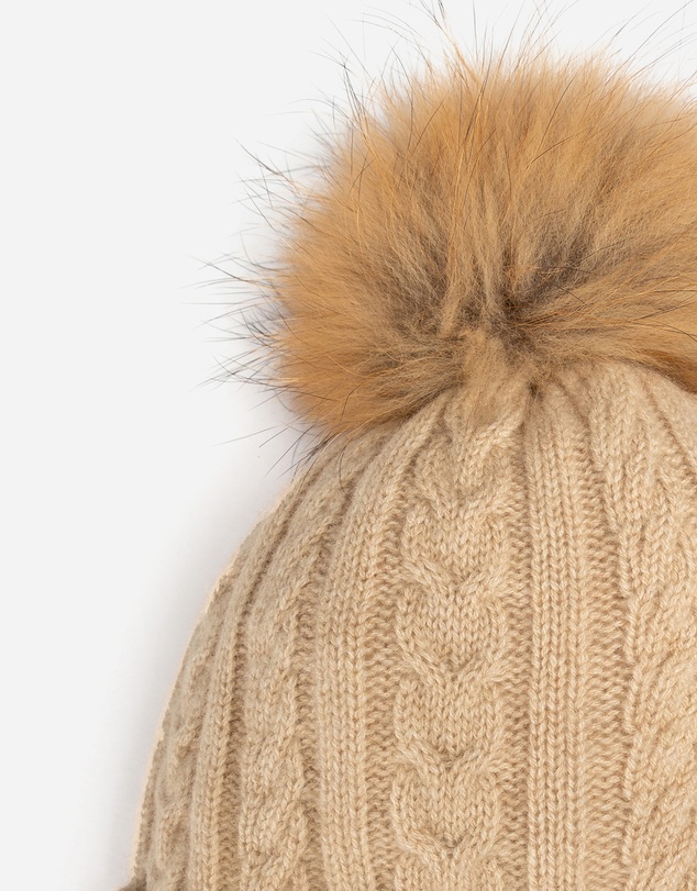 Ozwear Connection Uggs - Ugg Cable Knit Pure Cashmere Beanie With Detachable Pom Pom (Raccoon)
