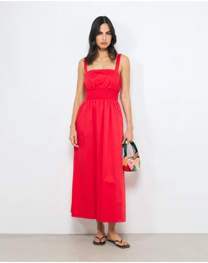 AERE - Liona Cotton Shirred Waist Midi Dress