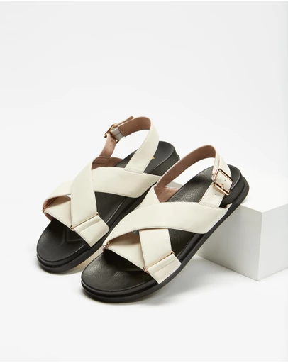 AERE - Crossover Leather Footbed Sandals