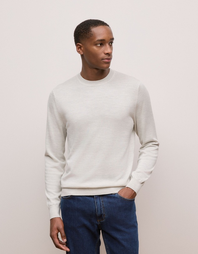 Trenery - Merino Classic Crew in Stone