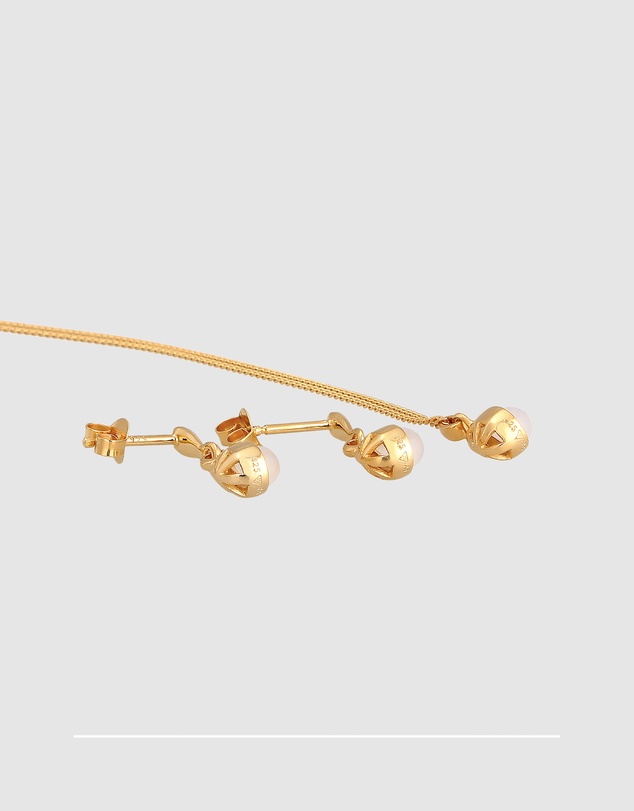 Elli Jewelry - Jewelry Set Drop Pendant Set Ear Hanger with Moonstone in 925 sterling silver gold plated