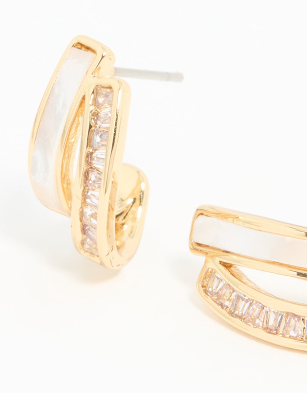 Lovisa - Gold Plated Cubic Zirconia & Mother Of Pearl Jacket Earrings